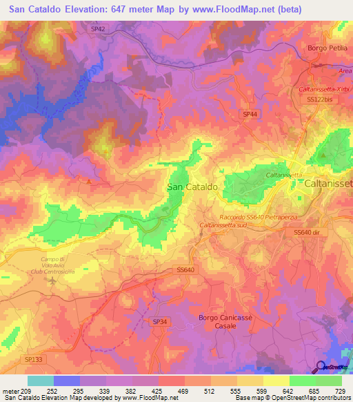 San Cataldo,Italy Elevation Map