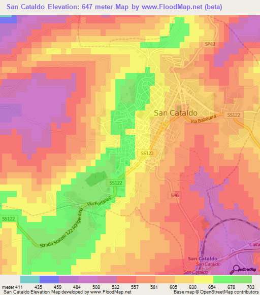 San Cataldo,Italy Elevation Map