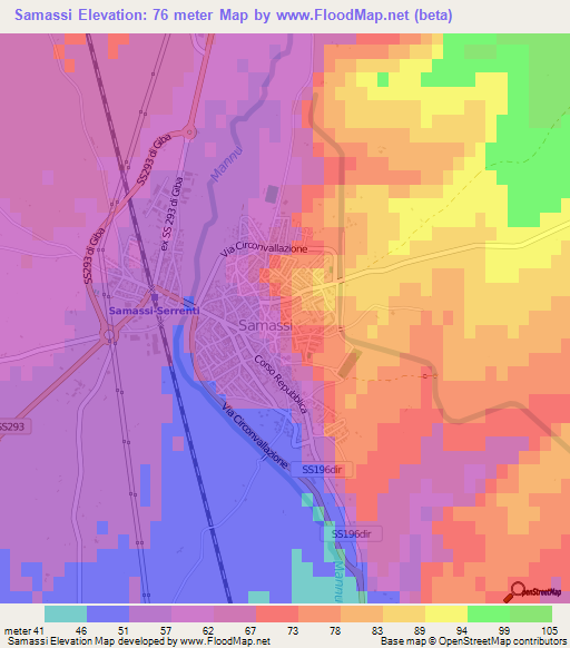 Samassi,Italy Elevation Map