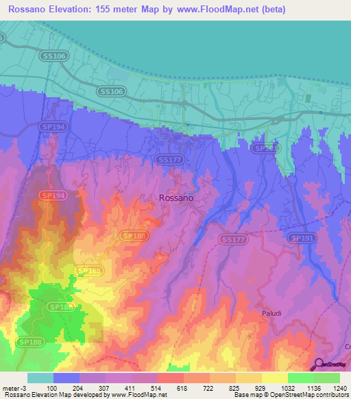 Rossano,Italy Elevation Map