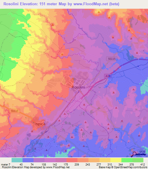 Rosolini,Italy Elevation Map