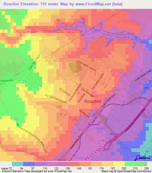 Rosolini,Italy Elevation Map