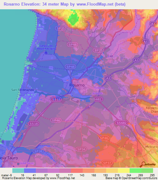 Rosarno,Italy Elevation Map