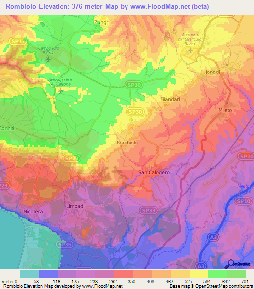 Rombiolo,Italy Elevation Map