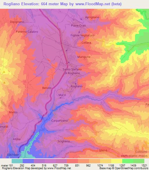 Rogliano,Italy Elevation Map