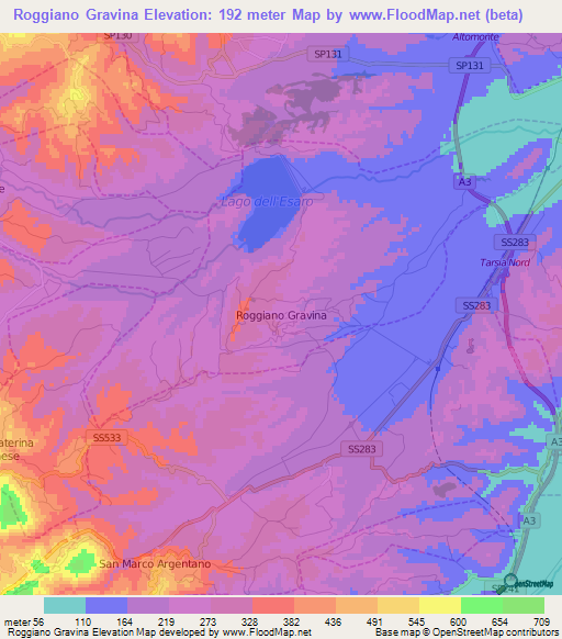 Roggiano Gravina,Italy Elevation Map