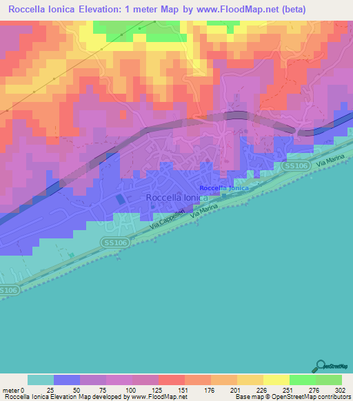 Roccella Ionica,Italy Elevation Map