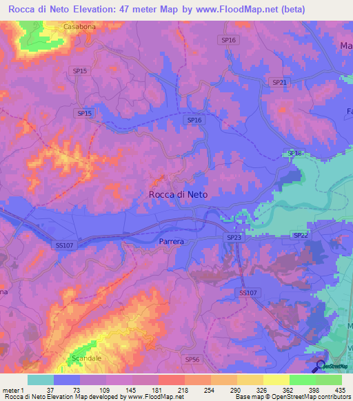 Rocca di Neto,Italy Elevation Map