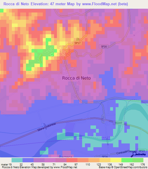 Rocca di Neto,Italy Elevation Map