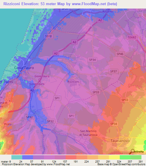 Rizziconi,Italy Elevation Map