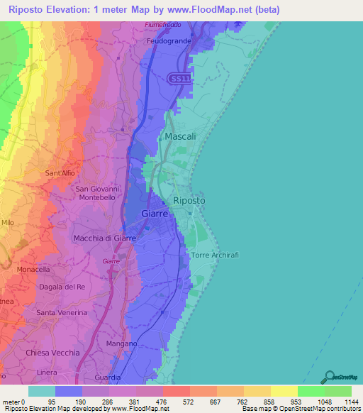 Riposto,Italy Elevation Map