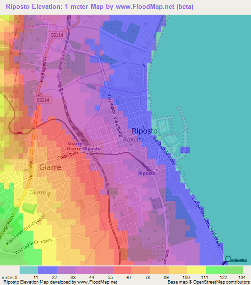 Riposto,Italy Elevation Map