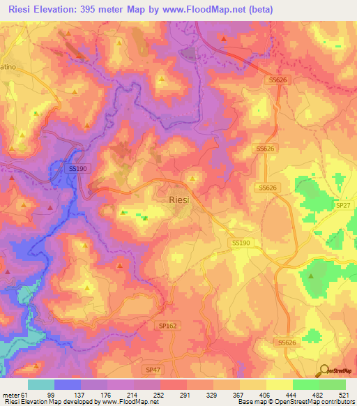 Riesi,Italy Elevation Map