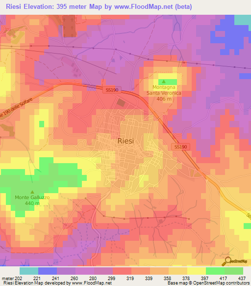 Riesi,Italy Elevation Map