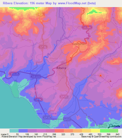 Ribera,Italy Elevation Map