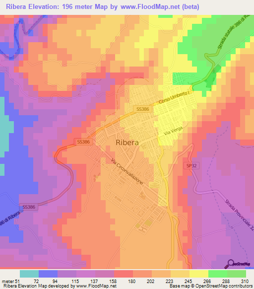 Ribera,Italy Elevation Map