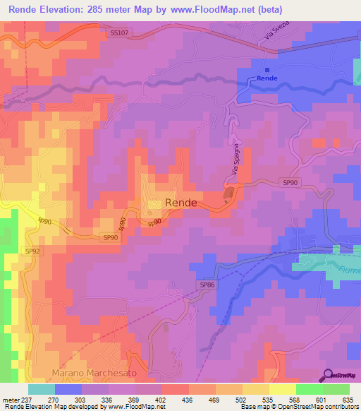 Rende,Italy Elevation Map