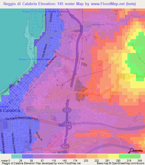 Reggio di Calabria,Italy Elevation Map