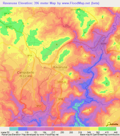 Ravanusa,Italy Elevation Map