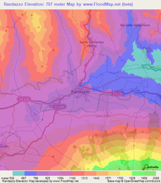 Randazzo,Italy Elevation Map