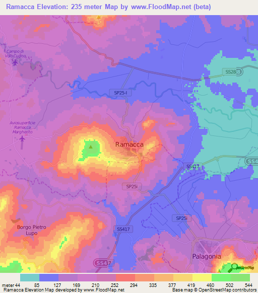 Ramacca,Italy Elevation Map