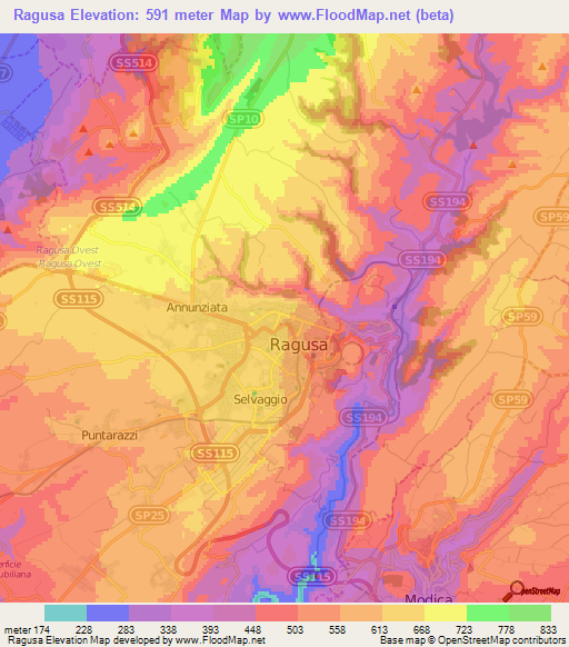 Ragusa,Italy Elevation Map