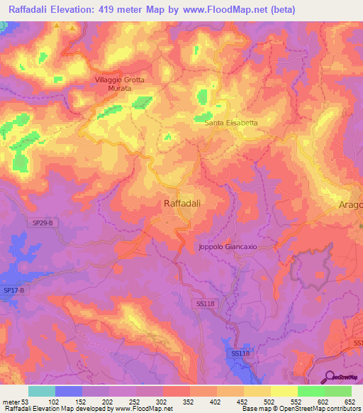 Raffadali,Italy Elevation Map