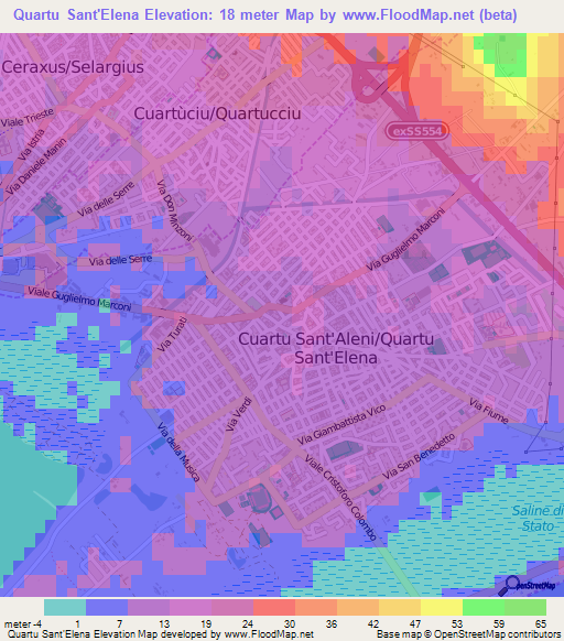 Quartu Sant'Elena,Italy Elevation Map