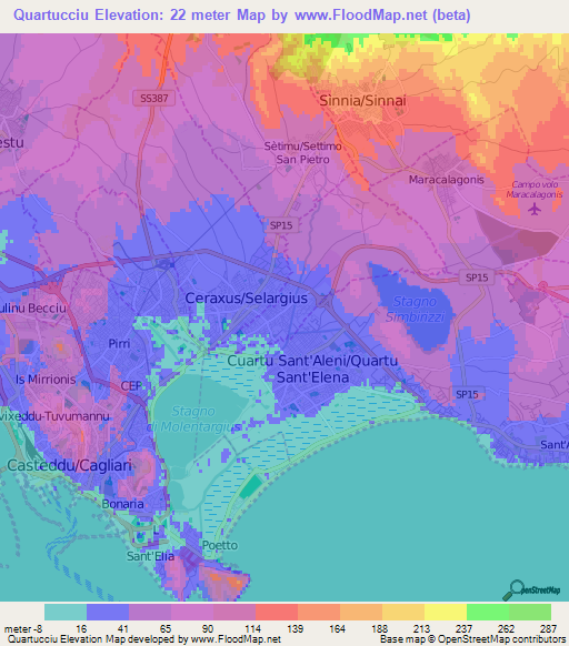 Quartucciu,Italy Elevation Map