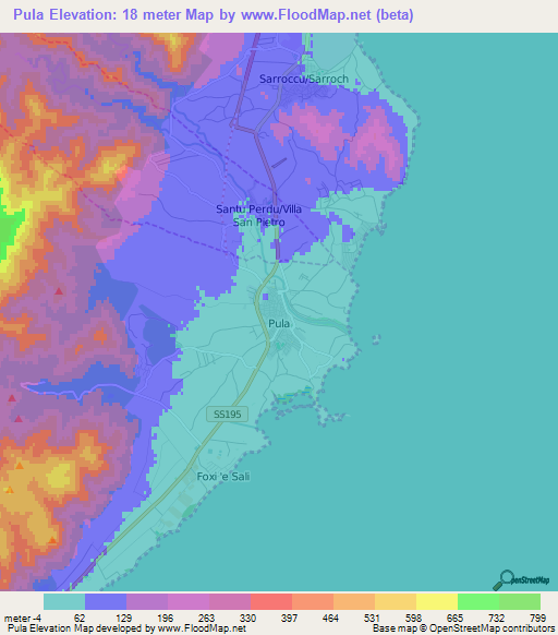 Pula,Italy Elevation Map