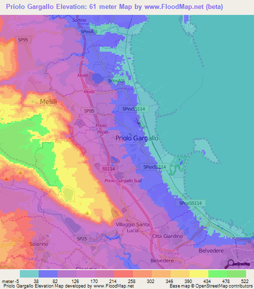 Priolo Gargallo,Italy Elevation Map