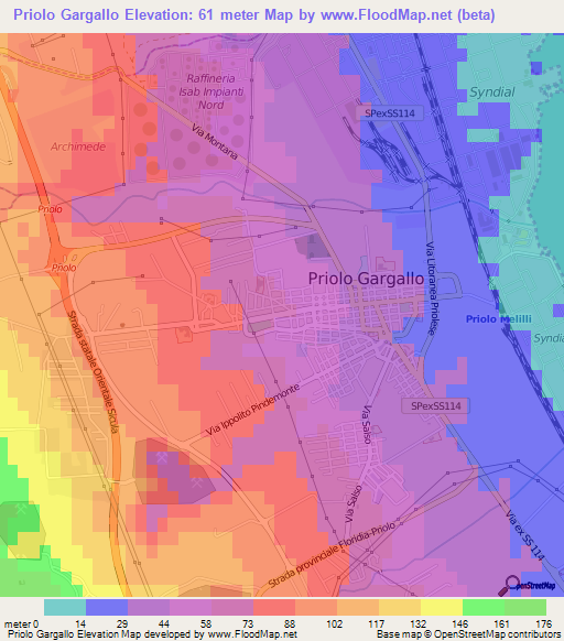 Priolo Gargallo,Italy Elevation Map