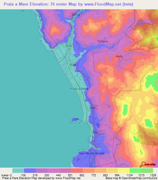 Praia a Mare,Italy Elevation Map