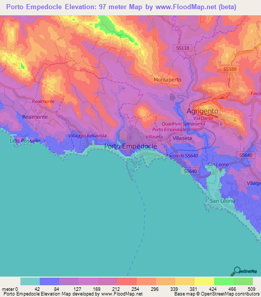 Porto Empedocle,Italy Elevation Map