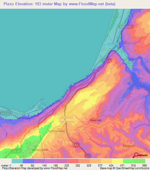 Pizzo,Italy Elevation Map