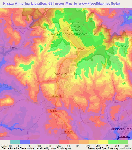 Piazza Armerina,Italy Elevation Map