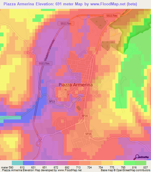 Piazza Armerina,Italy Elevation Map