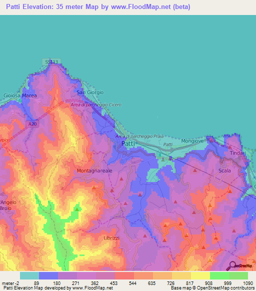 Patti,Italy Elevation Map