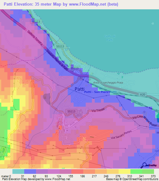 Patti,Italy Elevation Map