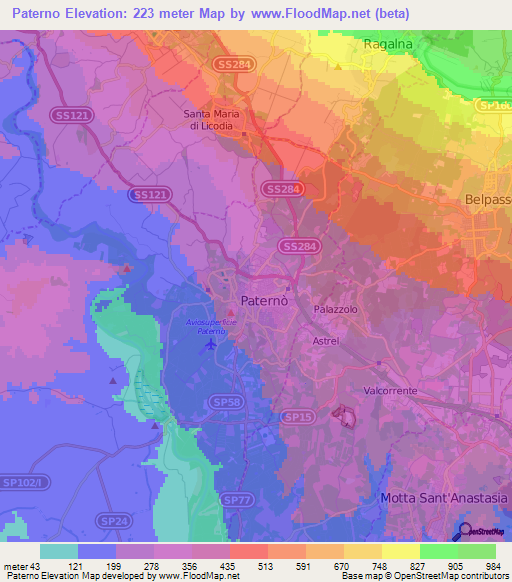 Paterno,Italy Elevation Map