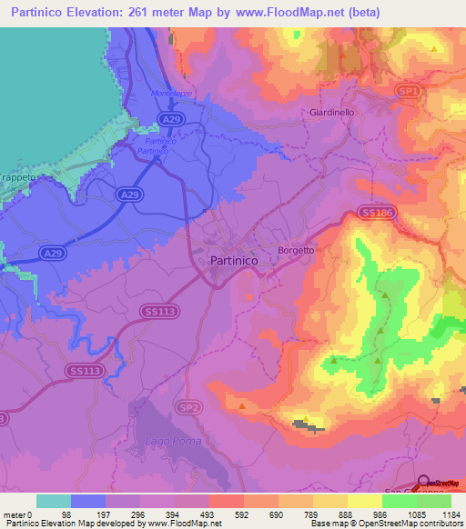 Partinico,Italy Elevation Map