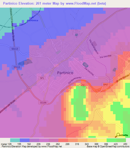 Partinico,Italy Elevation Map