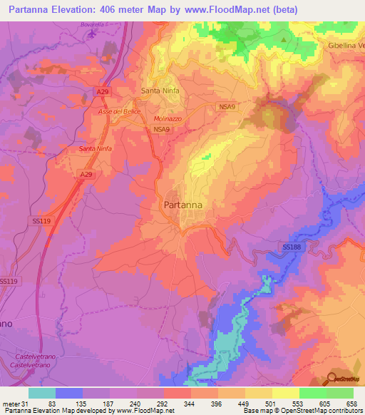 Partanna,Italy Elevation Map