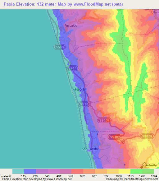 Paola,Italy Elevation Map