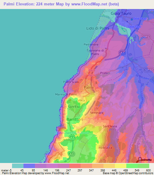 Palmi,Italy Elevation Map