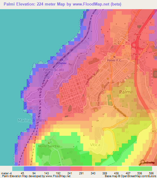 Palmi,Italy Elevation Map