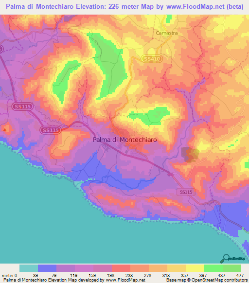 Palma di Montechiaro,Italy Elevation Map