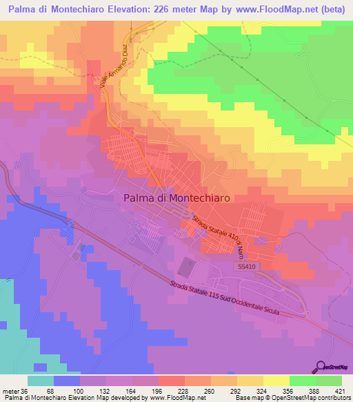 Palma di Montechiaro,Italy Elevation Map