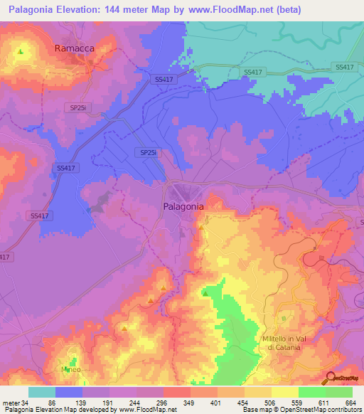 Palagonia,Italy Elevation Map