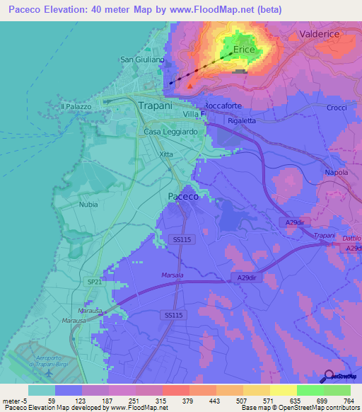 Paceco,Italy Elevation Map